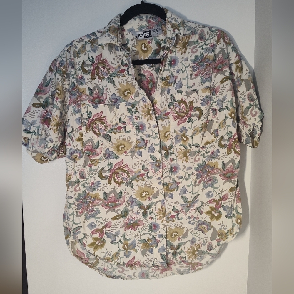 Vintage Krazy Kat Floral Button-Up Shirt Size S #648